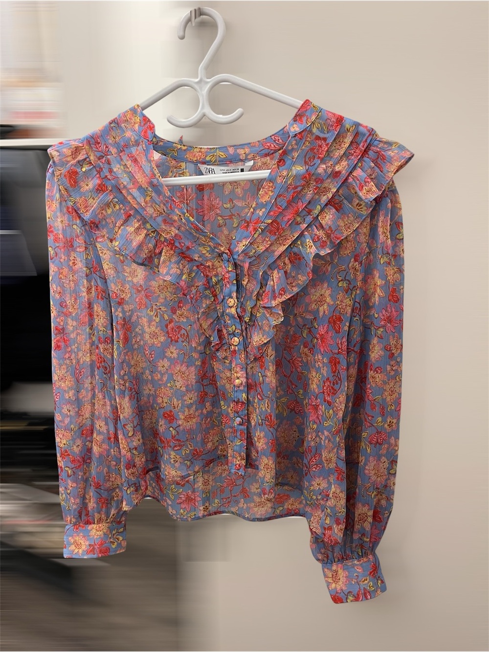 Zara Lavender Floral Ruffle-Trim Blouse